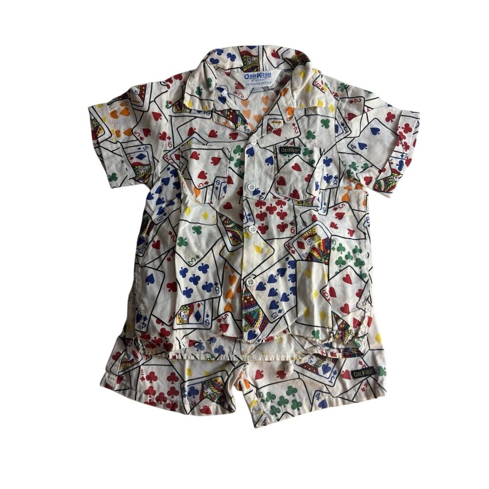 Vtg OshKosh Bgosh Playing Cards Print Outfit All Cotton Size 3 Toddler